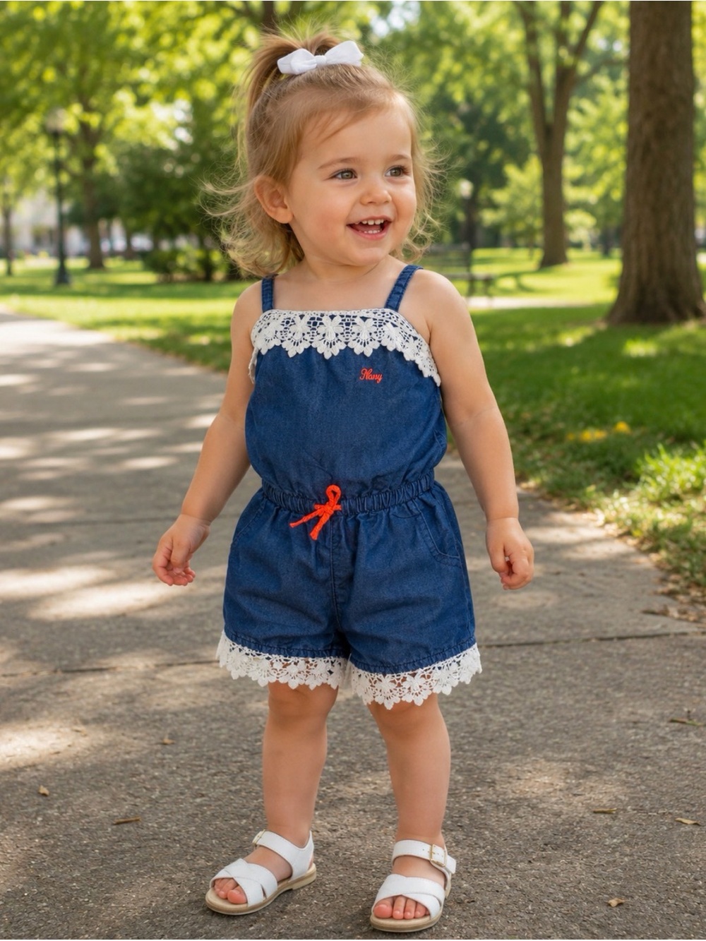 DKNY‎ Crochet Trim Elastic Waist Medium Wash SIZE 3T $40